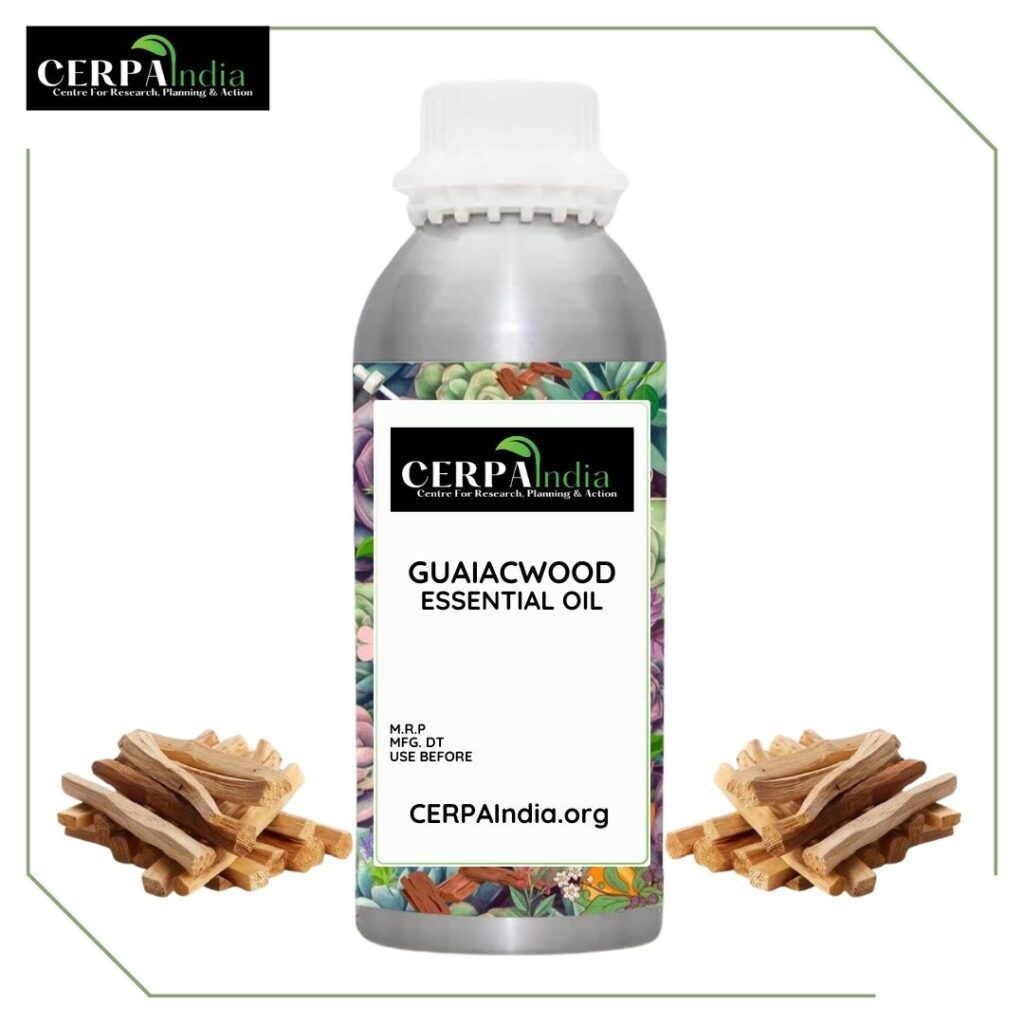 Bottle of Guaiacwood Essential Oil with Guaiacwood Chips