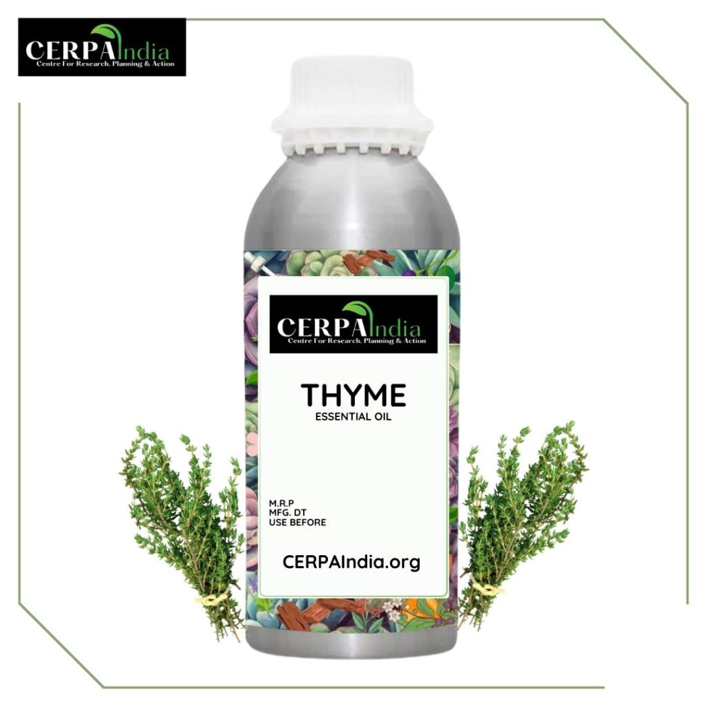 Bottle of Thyme Essential Oil with Fresh Thyme Sprigs
